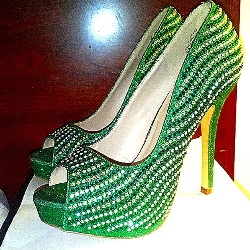 Green Peep Toe Platform Heels with Stiletto
